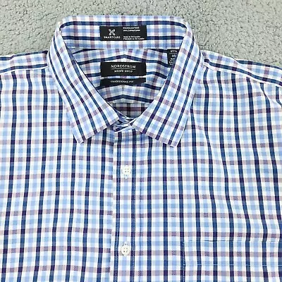 Nordstrom Dress Shirt Mens 17 1/2 Blue Wrinkle Free Business Office Casual • $22.99