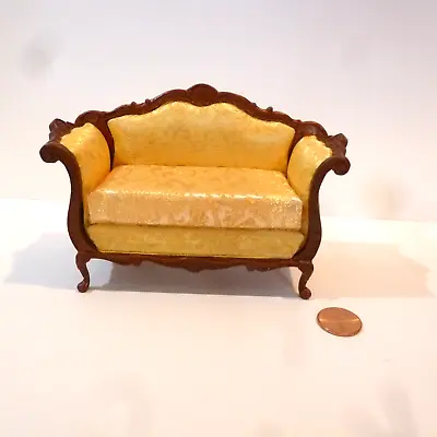 Bespaq Dollhouse Miniature Benoit Sofa With Gold Fabric Nwn Finish On The Wood • $75