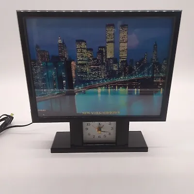 Vintage RARE New York Twin Towers Midtown Color Changing Lighted Landscape Clock • $75