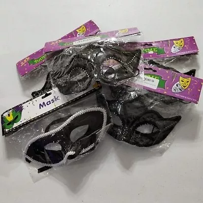 4 Black LACE VENETIAN Woman's 1 Man's Masquerade MASK MARDI GRAS PARTY Prom  • $9.59