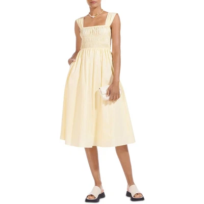 $95.19 • Buy STAUD Womens Ida Yellow Smocked Calf Summer Midi Dress S BHFO 3673