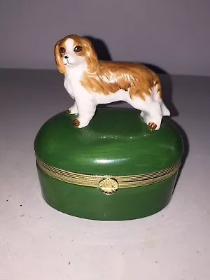 Vintage Green Porcelain Miniature Trinket Box Cocker Spaniel Dog • $14.99