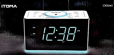 Used IToma Alarm Clock Wireless Charging Digital Clock FM Radio Bluetooth USB • £14.60