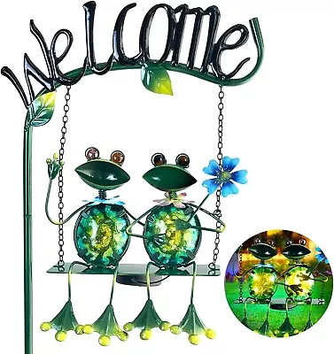 Metal Frog Welcome Sign Decor Animal Patio Yard Garden Lawn Figurine Statue Art • $49.99