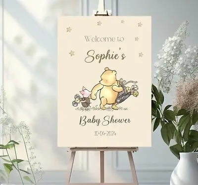 PERSONALISED A3 GENDER  REVEAL Pooh BEAR Welcome Sign BANNER  Backdrop • £8.99