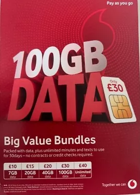 £0.99 • Buy 100GB NEW LATEST OFFICIAL UK VODAFONE Sim Card Pay As You Go SAMSUNG IPHONE 3in1