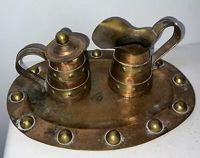 Rare Mexican Copper Brass Rivet Pitchers - Tray  1950's • $48