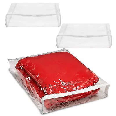 2 Clear Zippered Storage Bag Vinyl Blanket Sweater Clothes Space Saver 15X18X3 • $9.60