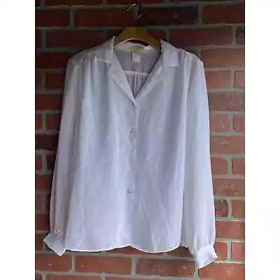 Vintage Diamonds Of California Semi Sheer White Secretary Office Blouse Large • $8.05