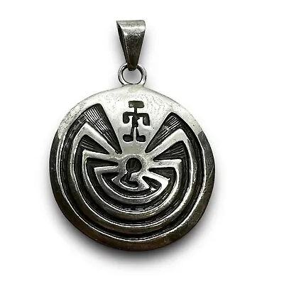 Sterling Silver Medium Hopi Style Engraved Man In The Maze Round Circle Pendant • $49.99