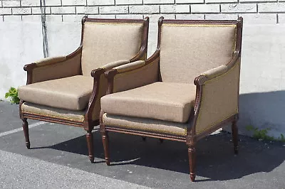 Pair Of Walnut French Louie XVI Living Room Chairs Newly Upholstered & Restored • $1920