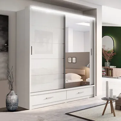 Modern Florence High Gloss Sliding Mirror Wardrobe In 3 Colors And 3 Sizes • £544.99