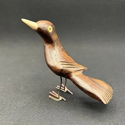 $11 • Buy Vtg Hand Carved Wood Bird Figurine MCM Wire Legs Bone Beak 4  Tall