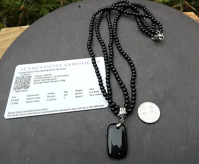 $30.50 • Buy 110.50ct Black Onyx Sterling Silver Necklace With  Info Card Gemporia