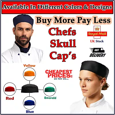 Chefs Skull Cap Chef Hat Professional Catering Chef Kitchen Cooks Caps In Packs  • £8.75