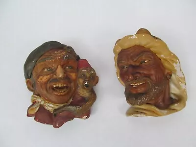 2 Vintage Carnival Chalkware England Organ Grinder + Bedouin Head Plaque • $33.99