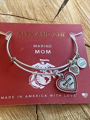 NWT Alex And Ani  U.S. MARINE MOM  Mother's Day Charm Silver Bracelet W/Card • $17.99