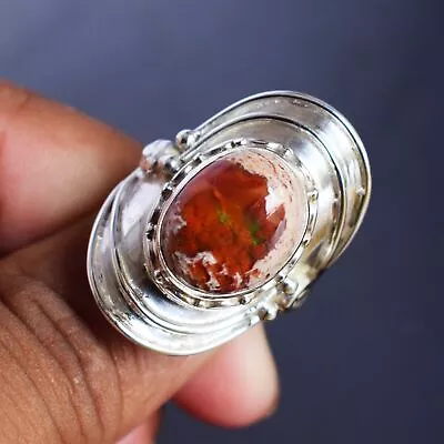 Genuine Mexican Fire Opal Gemstone Ring 925 Sterling Silver Handmade Jewelry US7 • £93.85