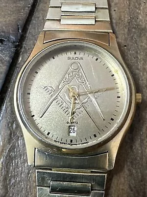 Nice! Vintage Men’s Bulova Watch Free Masonry Masonic 10k R.G.P Fresh Battery • $49.99