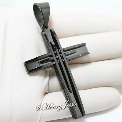 MEN's Stainless Steel 2.2 X1.6  Solid Black Plated Cross Pendant*BBA • $15.99