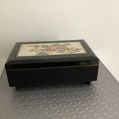 Vintage Japanese Chokin Black Lacquered Musical Jewellery Box Repair Or Spare • £10