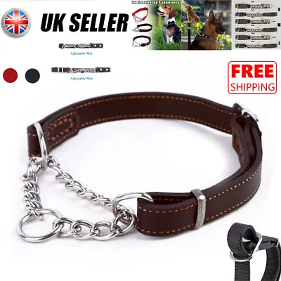 Pet Half Check Choke Dog Leather Chain Training Martingale Collar Adjustable UK. • £12.99