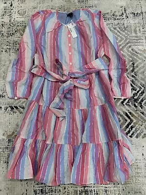 NWT $128 JCREW Belted Button-up Dress In Pastel Stripe SzS AP188 PurplePinkMulti • $49
