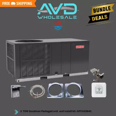 3 Ton 14.3 SEER2 Goodman Package Unit System 10kw Aux Heat Install Kit-GPCH33641 • $2985