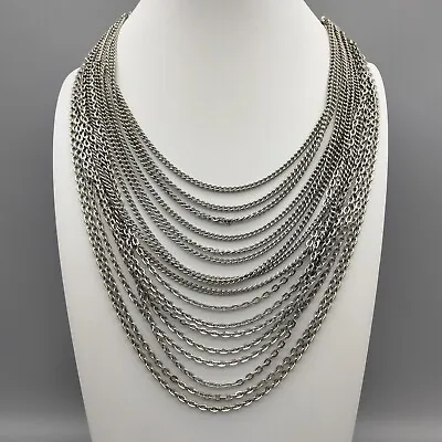 Multi Strand Silver Tone Necklace 16  VTG Estate Hook Closure Funky Chunky Punk • $18.99