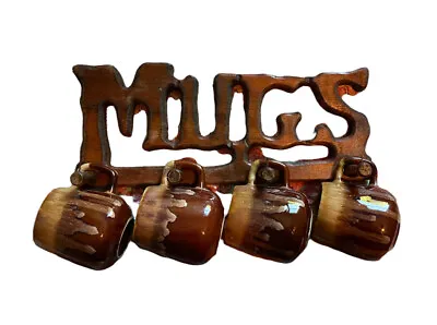 Vintage Wooden Mugs Wall Rack Dripwear Mugs Spell Out Lot MCM • $29.99