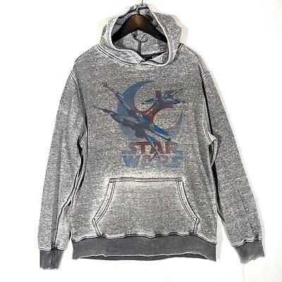 Star Wars X-Wing Burnout Fleece Hoodie Sweater Pullover Grunge Men's Large Gray • $20.79