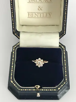 £315 • Buy 0.35ct Diamonds Flower Shaped 9ct Gold Cluster 1986 Vintage Ring Size I  1/2