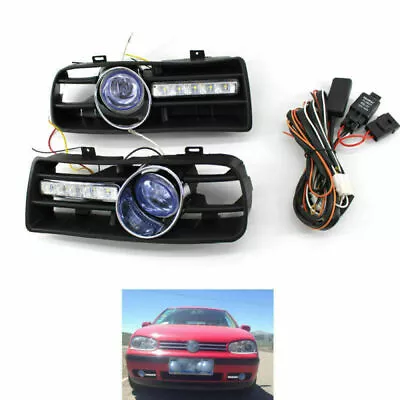 Front Grill Blue Fog Light Grille With LED DRL Lamp For VW Golf MK4 97-03 • $58.33