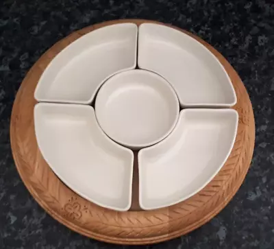 £18.99 • Buy Lazy Susan Rotating Turntable  Wooden Buffet Serving Platter With Ceramic Dishes