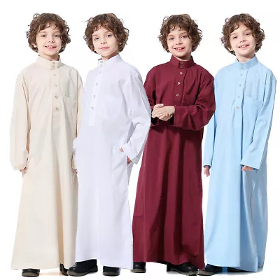 Kids Muslim Dresses For Children Jubba Thobe Boy's Kaftan Abaya Arabian Robe • £13.15