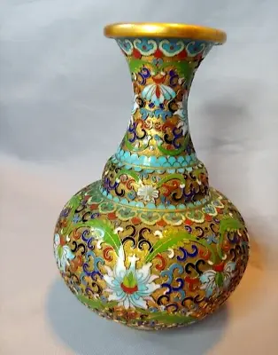 £129.24 • Buy Antique Chinese Champleve Cloisonne Raised Decoration Gilt Bronze Or Brass Vase