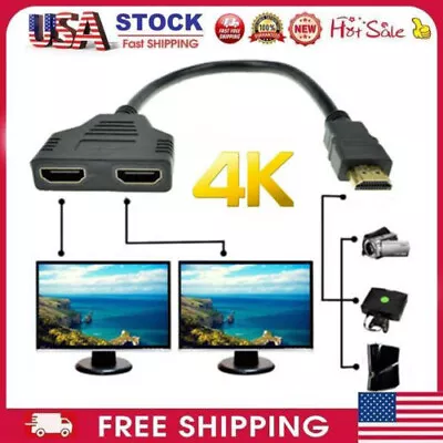 4K HDMI Cable Splitter Adapter 2.0 Converter 1 In 2 Out 1 Male To 2 Female • $4.86