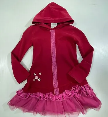 Naartjie Girls Red Pink Cotton Ruffle Tulle Long Sleeve Hooded Dress 4 • $16.99
