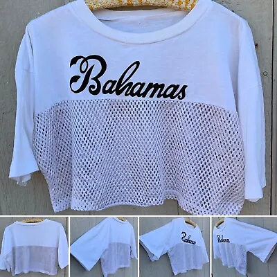 Vintage Bahamas Crop Top T Shirt Mesh Jersey Style Half Shirt 70s 80s OS • $174.50