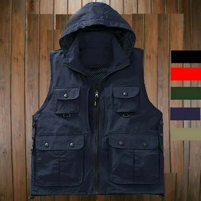 £35.24 • Buy Men Photo Waistcoat Vest Hooded Sleeveless Jacket Coat Gilet Outdoor Casual