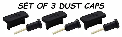 3x Black Rubber Charging Earphone Dust Port Plug Cap Micro Usb Samsung Iphones • £1.99