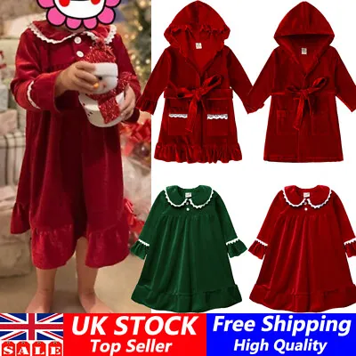 Kids Baby Christmas Pyjamas Xmas Velvet Nightgown Bathrobes Sleepwear Boys&Girl • £15.82