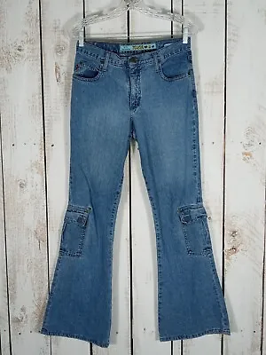 Vintage Mudd Y2K Jeans Cargo Flare Womens 9 Jr  29x31 Groovy Hippie Medium Wash • $22.50