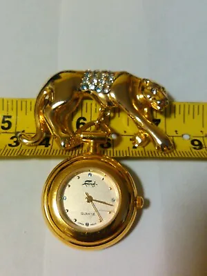 Estate Faberge  Leopard Dangle Brooch Watch  Gold Tone Metal LXF002 • $159.99