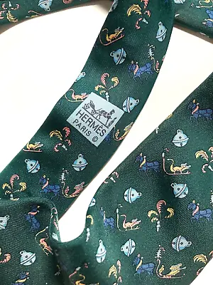 Hermes Vintage Horse Drawn Sleigh Bell Tie Plume Sled High End France Green • $111.24