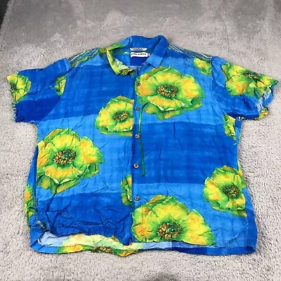 Jams World Shirt Mens 2XL Brooks Blue Tropical Flower Hawaiian Japanese Rayon • $69.88