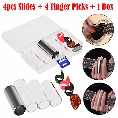 Guitar Accessories Kit With 3 Glass Slides 1 Metal Slide 4pcs Guitar Picks W8Y1 • $10.69