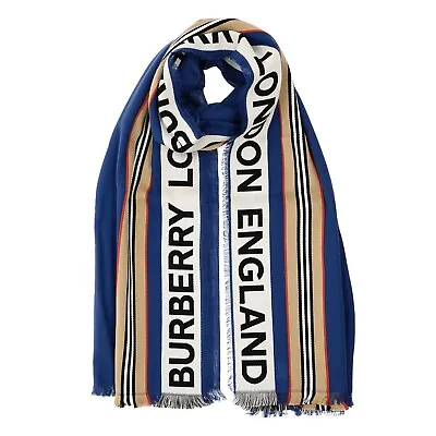 Burberry Scarf Ribbon Heritage Stripe Denim Blue New • $247.50