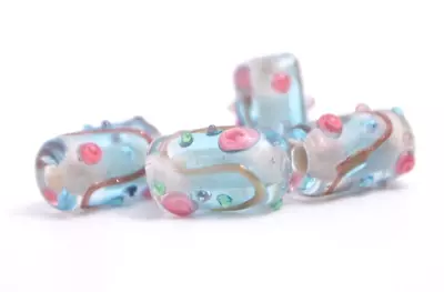 New 4 Piece Set Of Fine Murano Lampwork Glass Beads- 14mm X 9mm Tubes - A7184c • $0.99