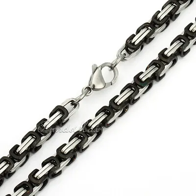 5mm Mens Byzantine Box Link Chain Stainless Steel Necklace Silver/Gold Plated • $12.49